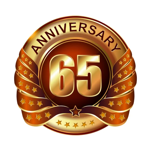 65 years anniversary golden label. — Stock Vector