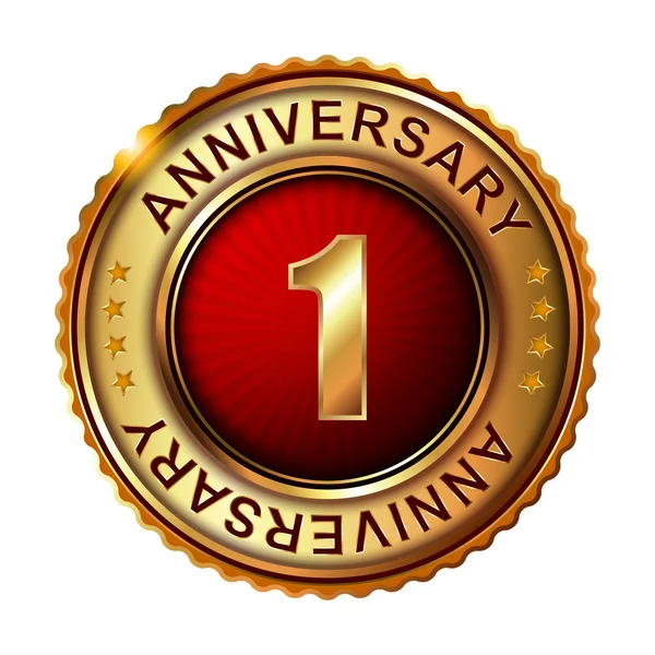 1 years anniversary golden label. — Stock Vector