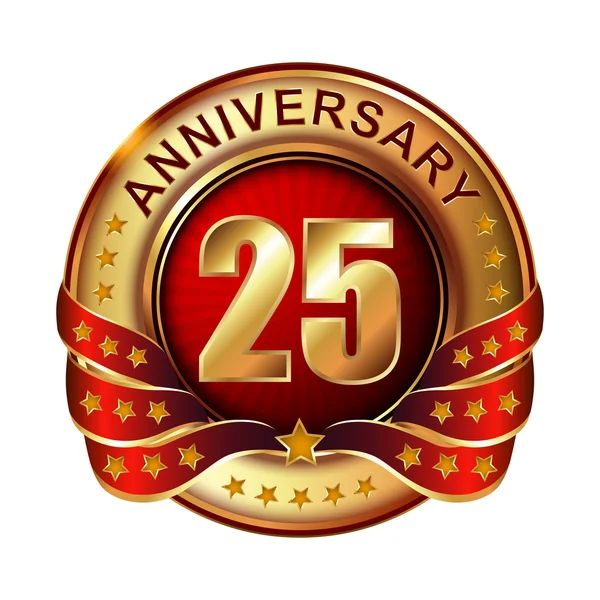 25 years anniversary golden label. — Stock Vector