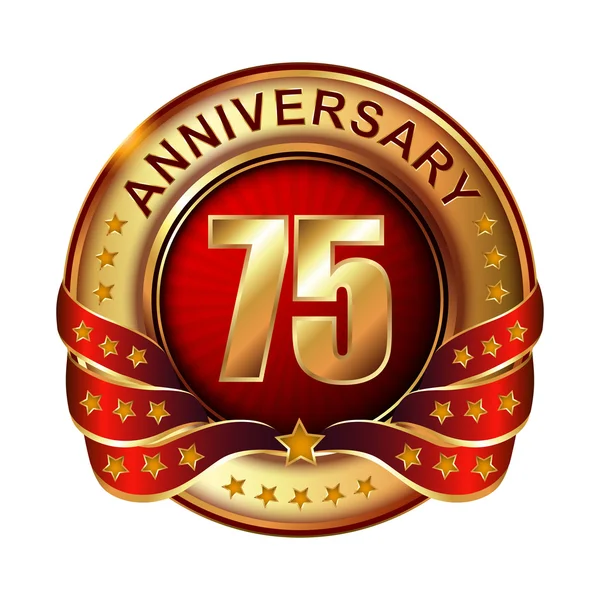 75 years anniversary golden label. — Stock Vector