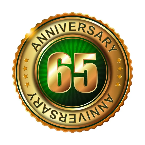 65 years anniversary golden label. — Stock Vector