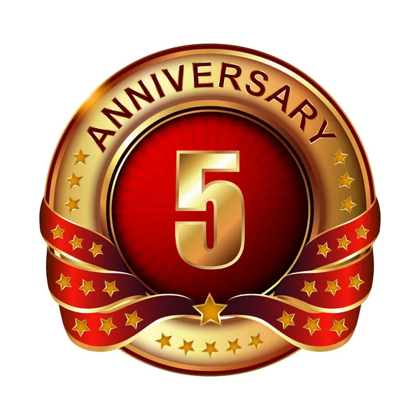 5 years anniversary golden label. — Stock Vector