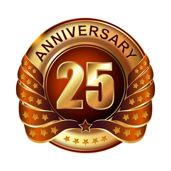 25 years anniversary golden label. — Stock Vector