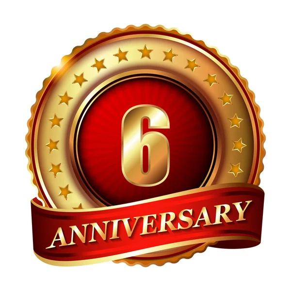 6 Anniversary golden label — Stock Vector