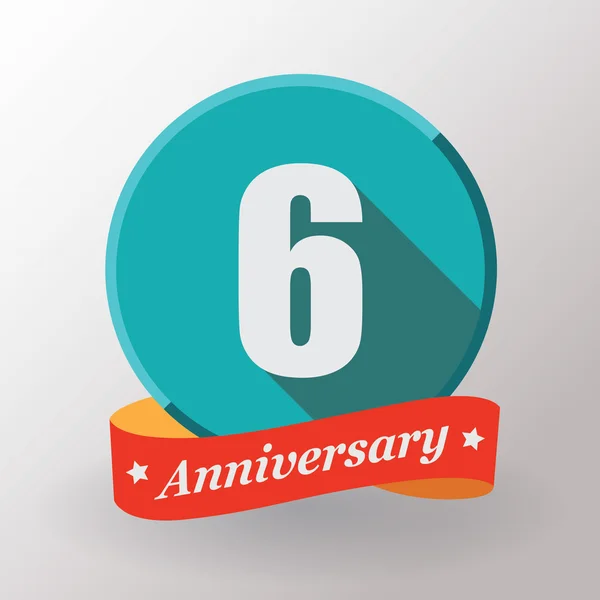 6 Anniversary label with ribbon — Stock Vector