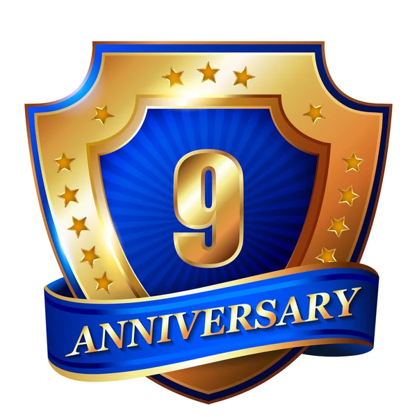 9 Anniversary golden label — Stock Vector