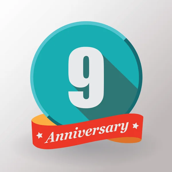 Etiqueta de aniversario 9 con cinta — Vector de stock