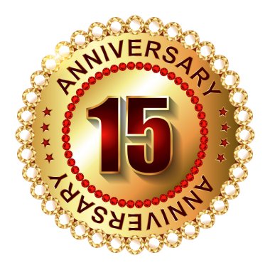 15 yıl yıldönümü altın etiketi.