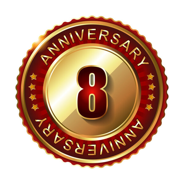 8 Years anniversary golden label.