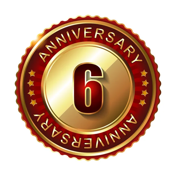 6 Years anniversary golden label. — Stock Vector