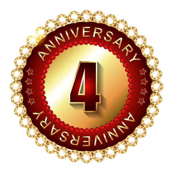 4 Years anniversary golden label. — Stock Vector