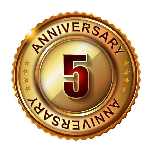 5 Years anniversary golden label. — Stock Vector