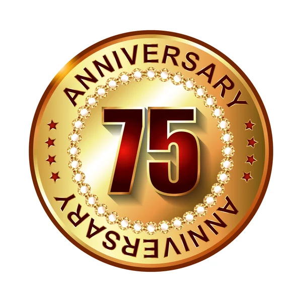 75 Years anniversary golden label. — Stock Vector