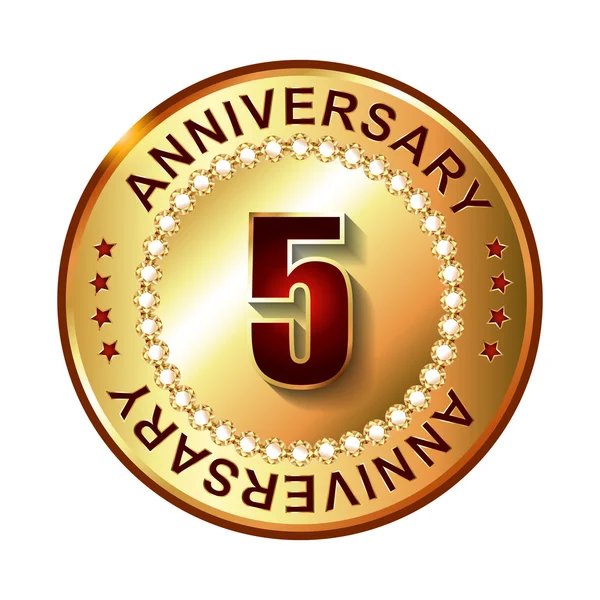 5 Years anniversary golden label. — Stock Vector