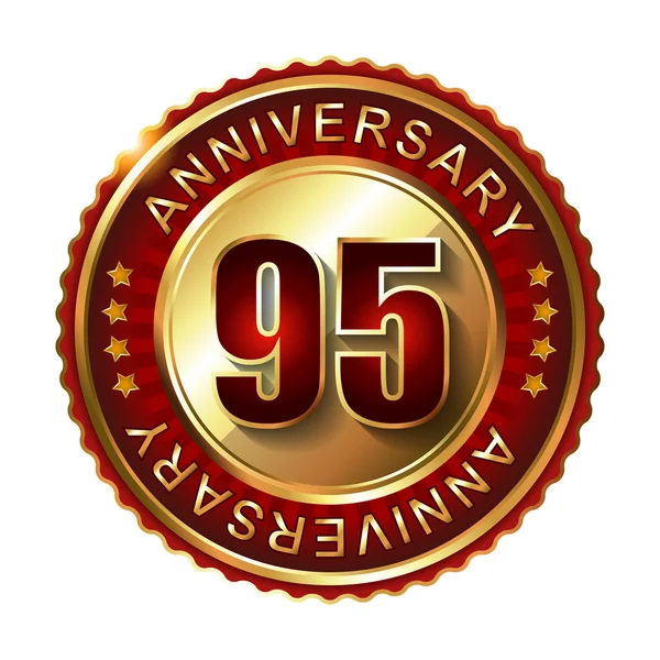 95 Years anniversary golden label. — Stock Vector