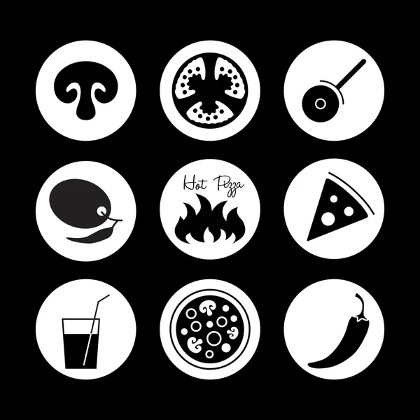 İtalyan pizza yemeye Icons set. — Stok Vektör