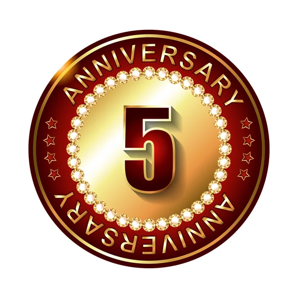 5 Years anniversary golden label. — Stock Vector