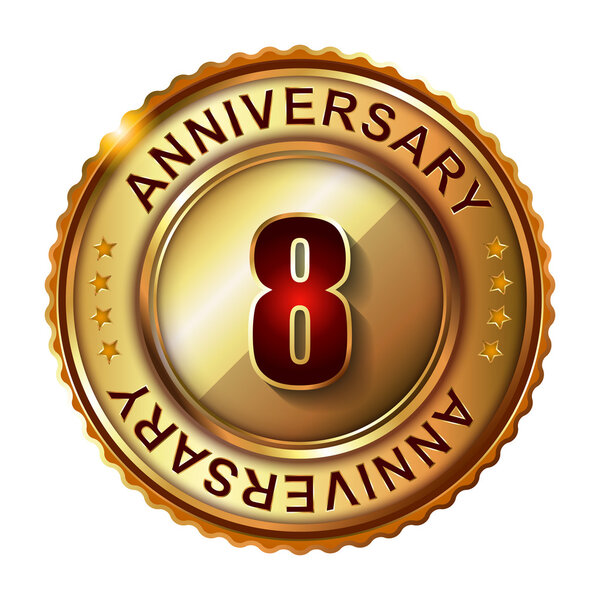 8 Years anniversary golden label.