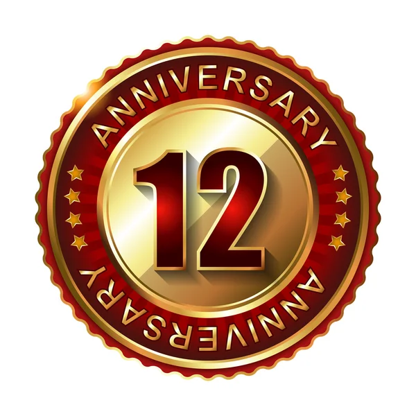 12 Years anniversary golden label. — Stock Vector