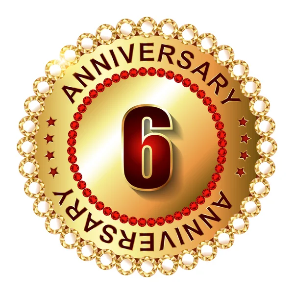 6 Years anniversary golden label. — Stock Vector