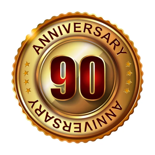 90 anni di etichetta d'oro anniversario . — Vettoriale Stock