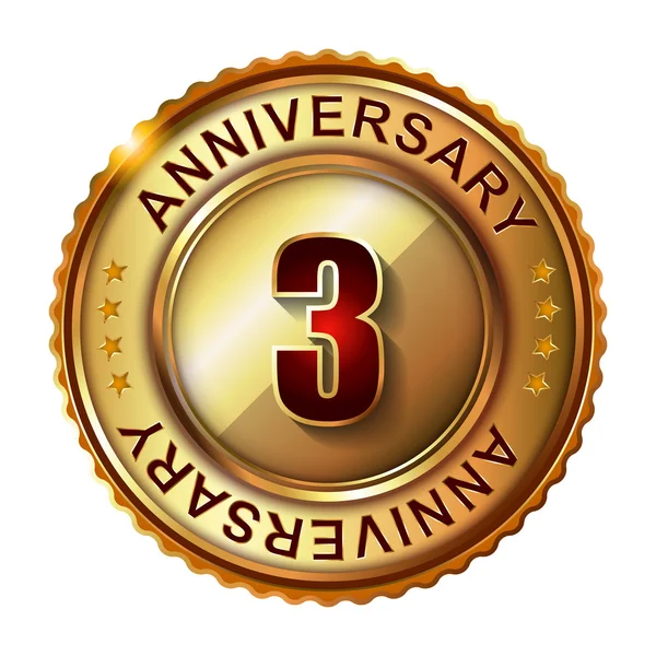 3 Years anniversary golden label. — Stock Vector