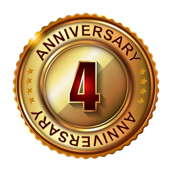 4 Years anniversary golden label. — Stock Vector