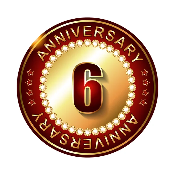 6 Years anniversary golden label. — Stock Vector