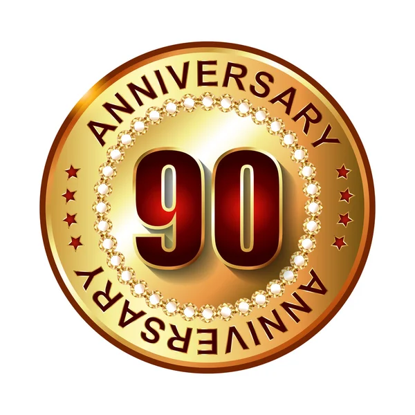 90 Years anniversary golden label. — Stock Vector