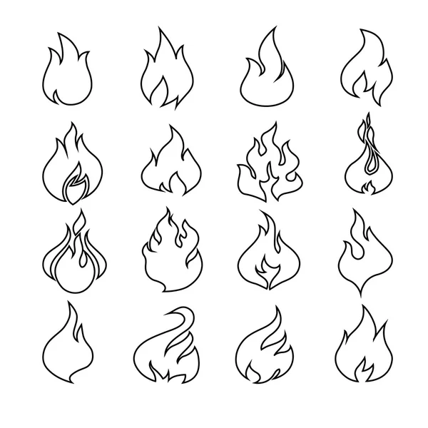 Vuur vlammen, pictogrammen instellen. — Stockvector