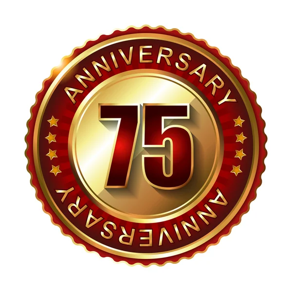 75 Years anniversary golden label. — Stock Vector