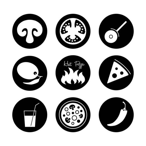 İtalyan pizza yemeye Icons set. — Stok Vektör