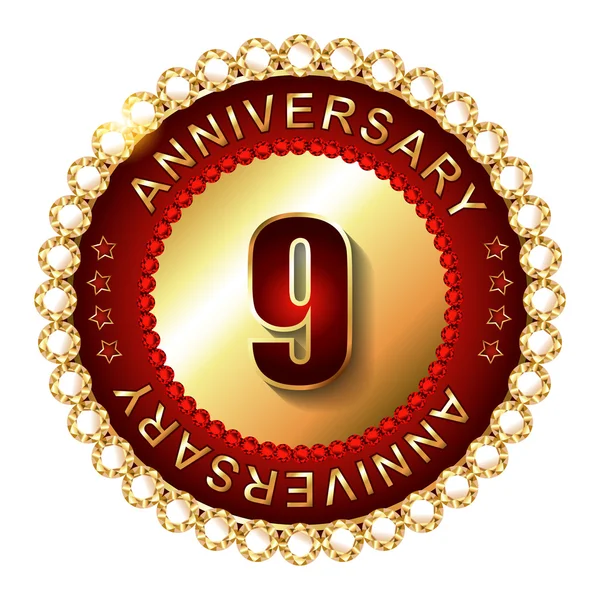 9 Years anniversary golden label. — Stock Vector