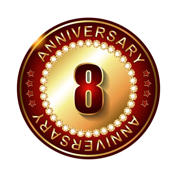 8 Years anniversary golden label. — Stock Vector