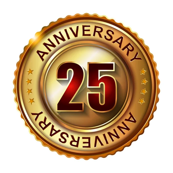 25 Years anniversary golden label. — Stock Vector