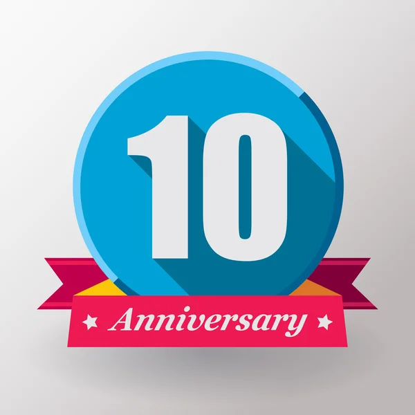 Etiqueta de aniversario 10 con cinta — Vector de stock