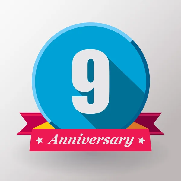 9 Anniversary label with ribbon — Stock Vector