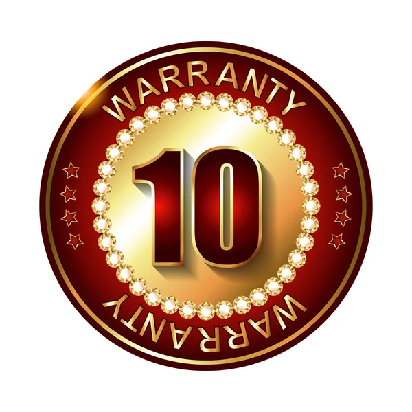 10 years warranty golden label — Stock Vector