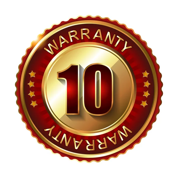 10 years warranty golden label — Stock Vector