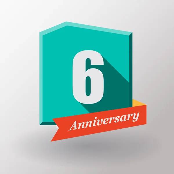 6 Anniversary label with ribbon — Stock Vector