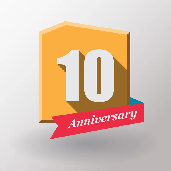 Etiqueta de aniversario 10 con cinta — Vector de stock