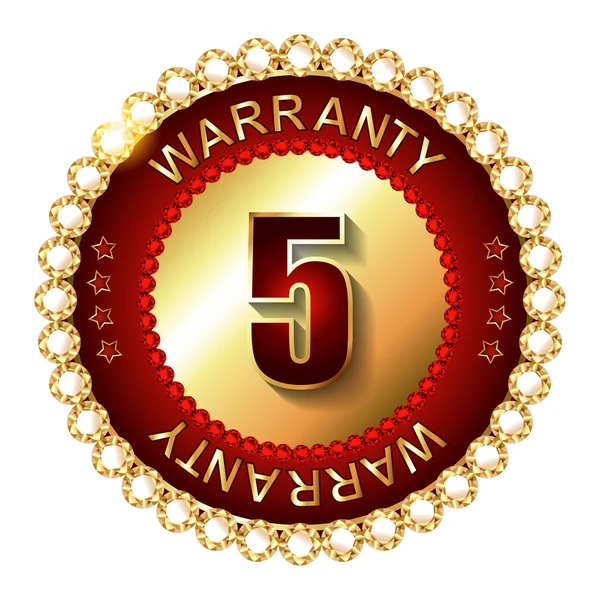 5 jaar garantie gouden label — Stockvector