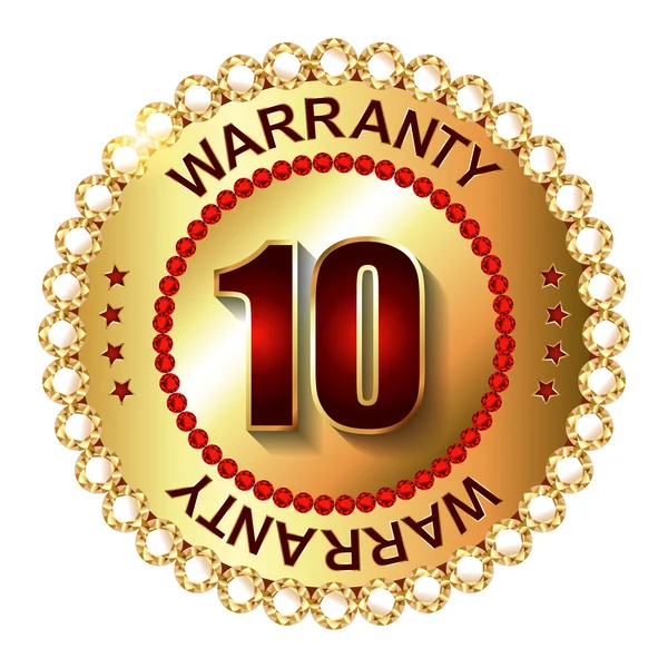 10 years warranty golden label — Stock Vector