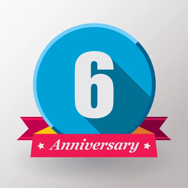 6 Anniversary label with ribbon — Stock Vector