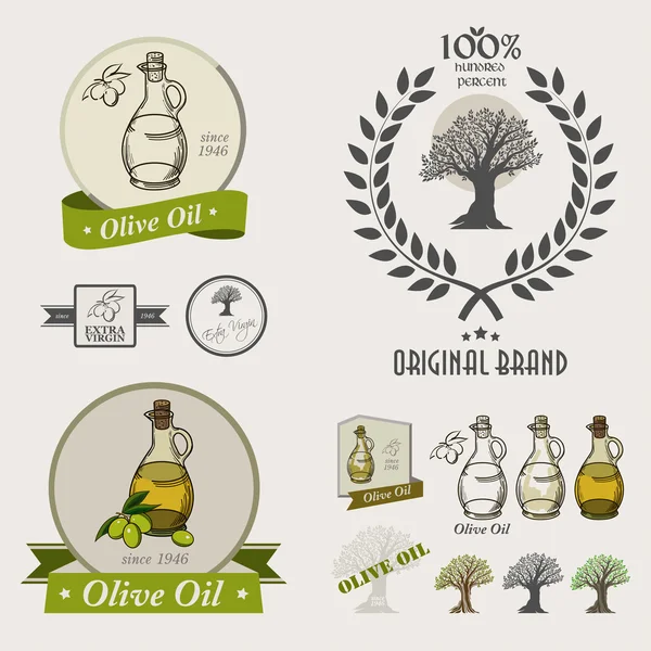 Botellas de aceite de oliva conjunto — Archivo Imágenes Vectoriales