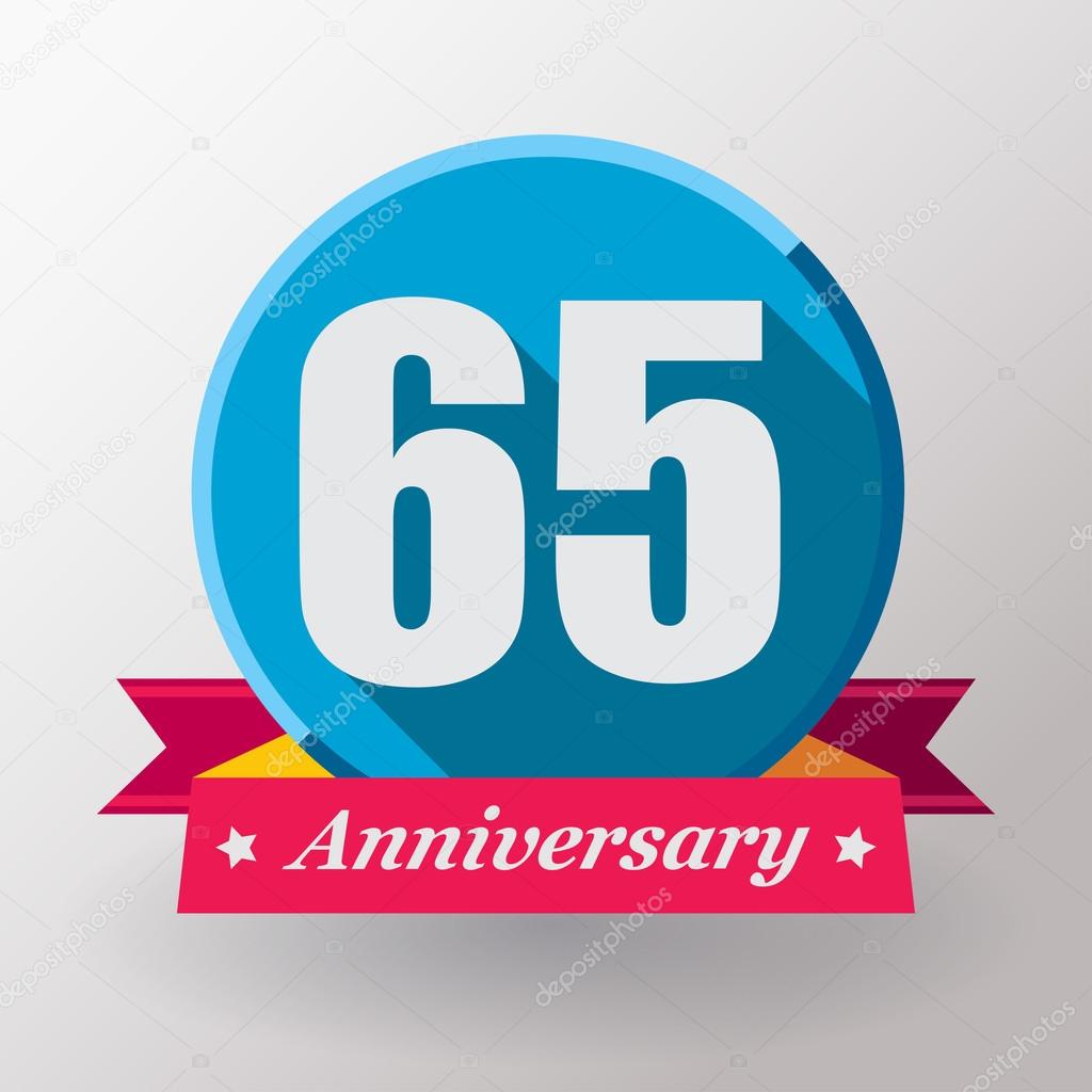 65 Anniversary label with ribbon
