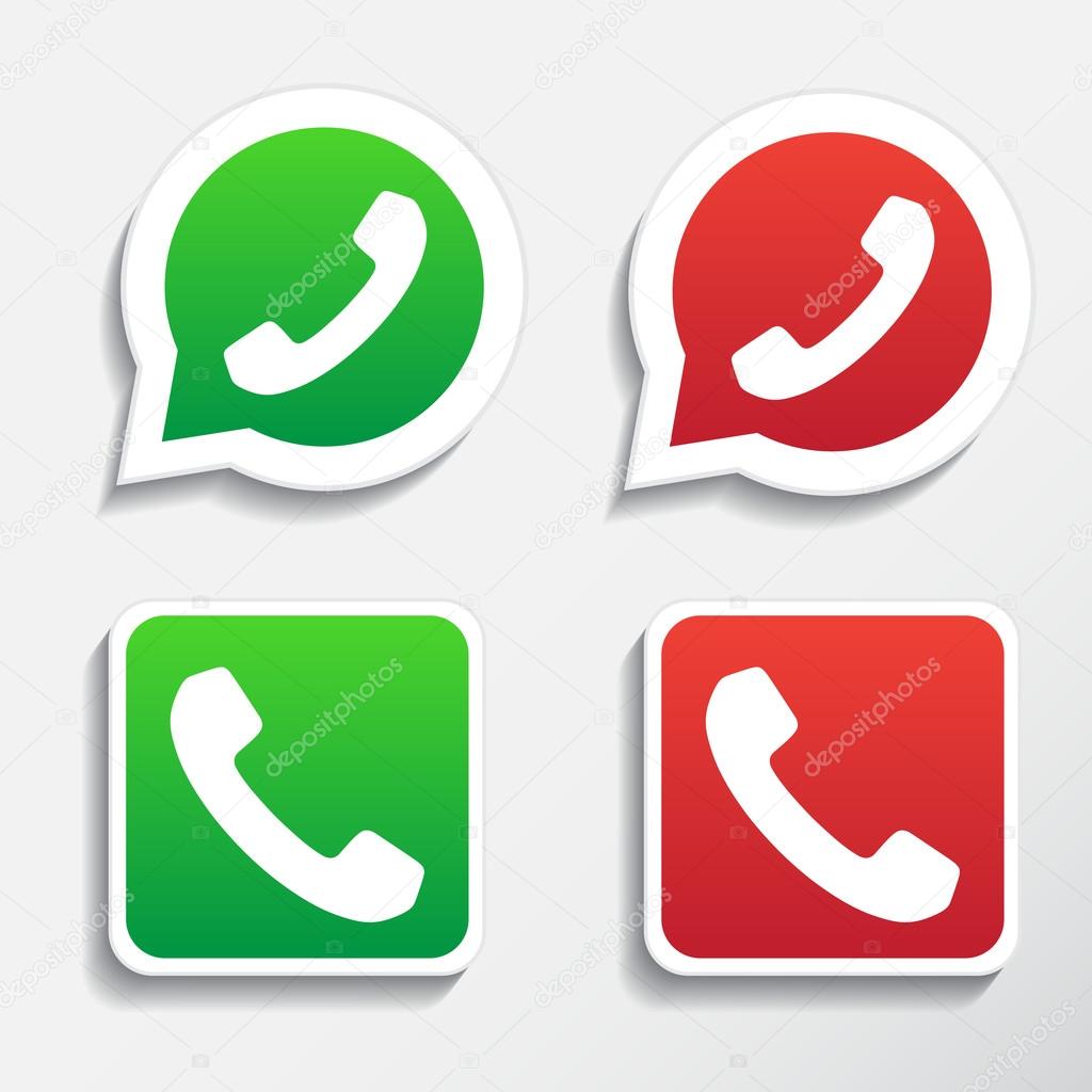 Phone icons set in speech bubbles and buttons