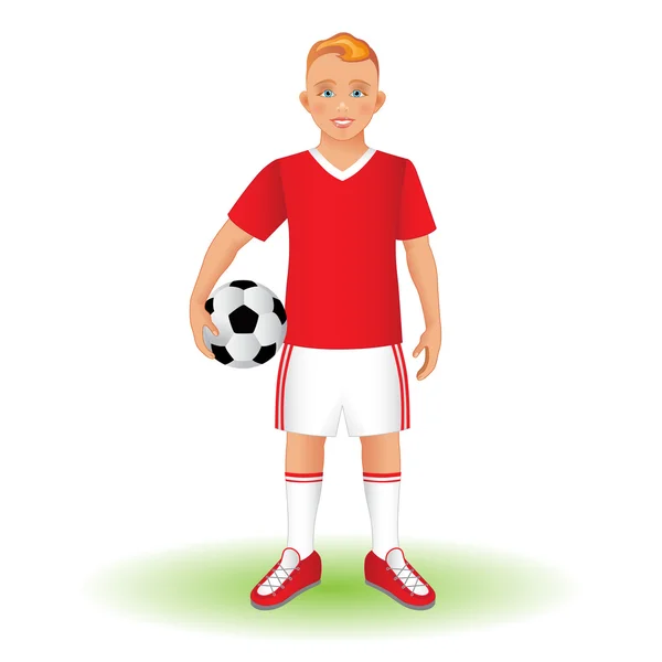 Kid in sportswear holding soccer ball — Stock Vector