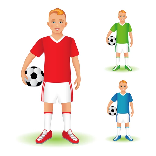 Kid in sportkleding bedrijf voetbal — Stockvector