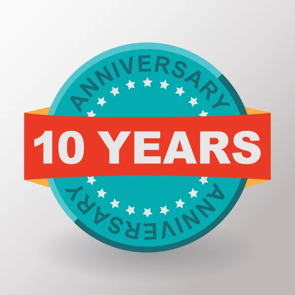 10 años etiqueta aniversario con cinta — Vector de stock